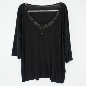 Eileen Fisher Women's 100% Silk Black Top Blouse Sequin Neck Lightweight 2X